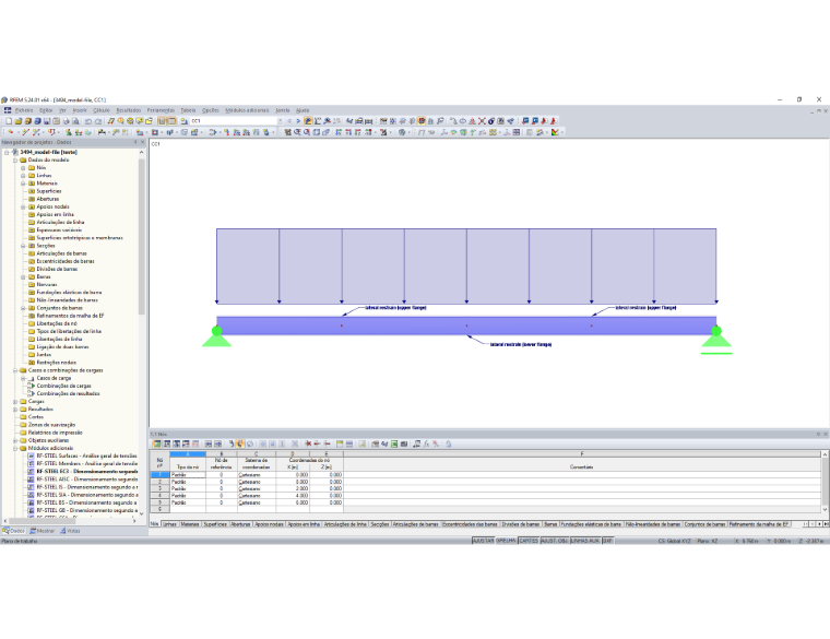 Modelo RFEM com disposição dos apoios laterais