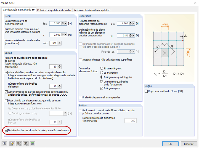 Configuração da malha de EF