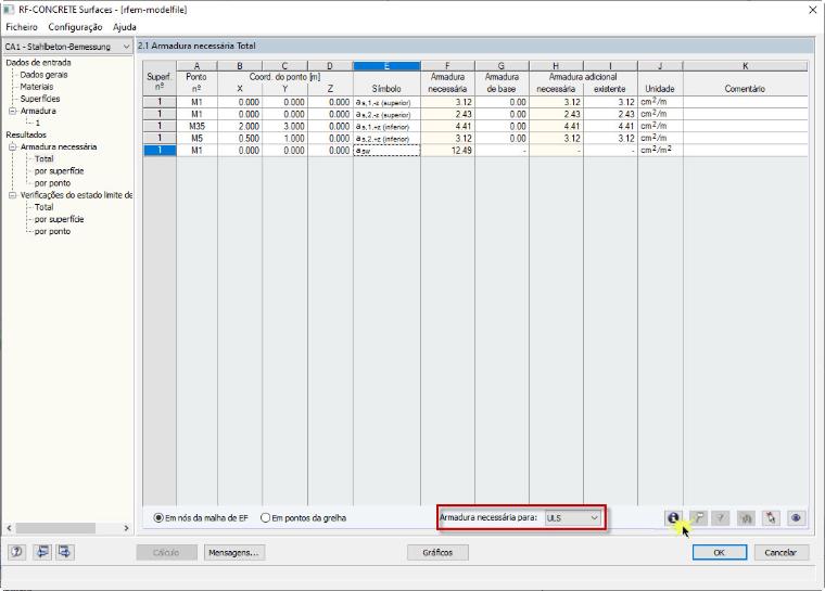 Abrir os detalhes do dimensionamento para um resultado específico numa localização específica