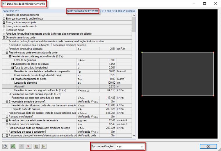 Detalhes de dimensionamento para o local selecionado