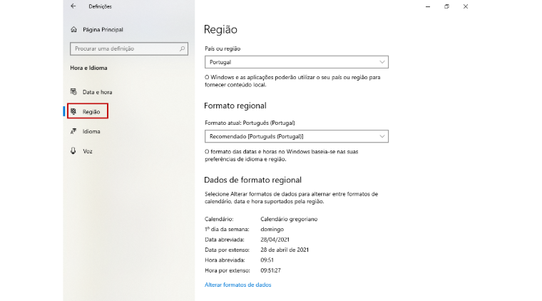 Alterar região