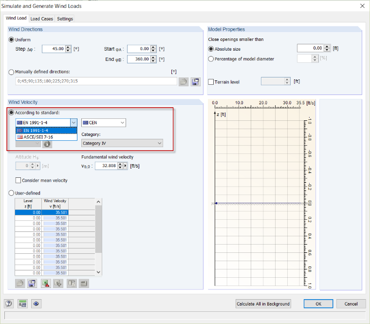 RWIND Simulation - Normas de perfis de vento