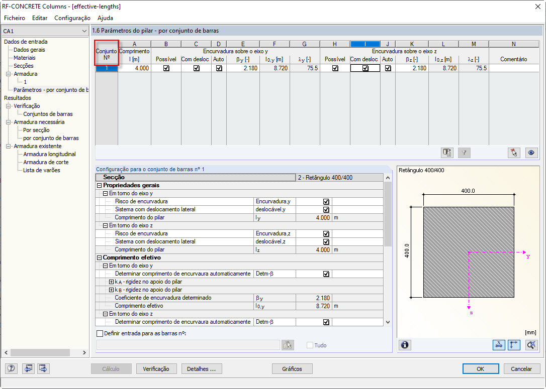 Entrada correta como conjunto de barras