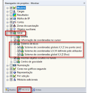 Configuração para visualizar o sistema de eixos no Navegador de projetos – Mostrar
