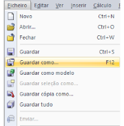 Caminho para o submenu "Guardar como..."