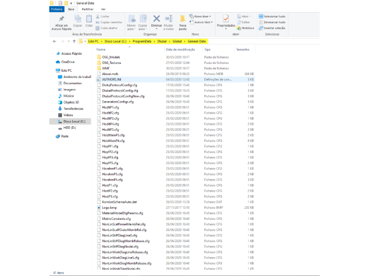 Pode encontrar o ficheiro AUTHORE.INI na pasta C:\ProgramData\Dlubal\Global\General Data