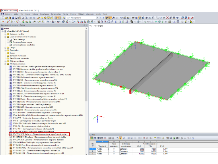 Captura de ecrã da versão 5.20.01 – Dados do RF-CONCRETE Surfaces em falta