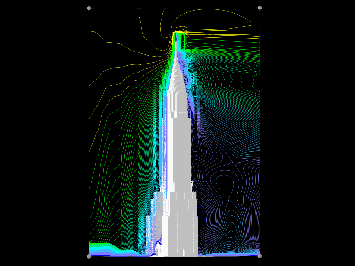 Edifício Chrysler com Isolinhas de Renderização Verticais