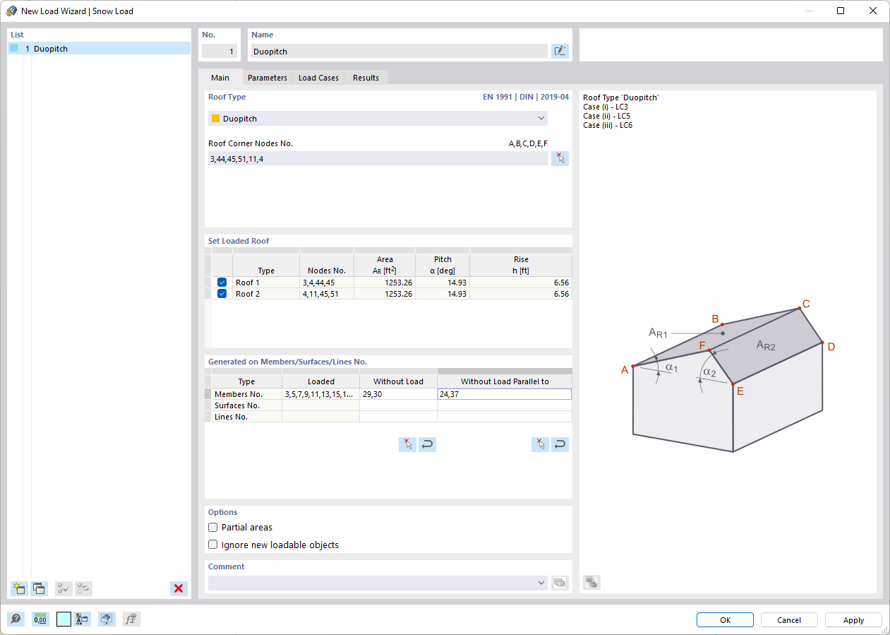 Caixa de diálogo "Novo assistente de cargas | Carga de neve"