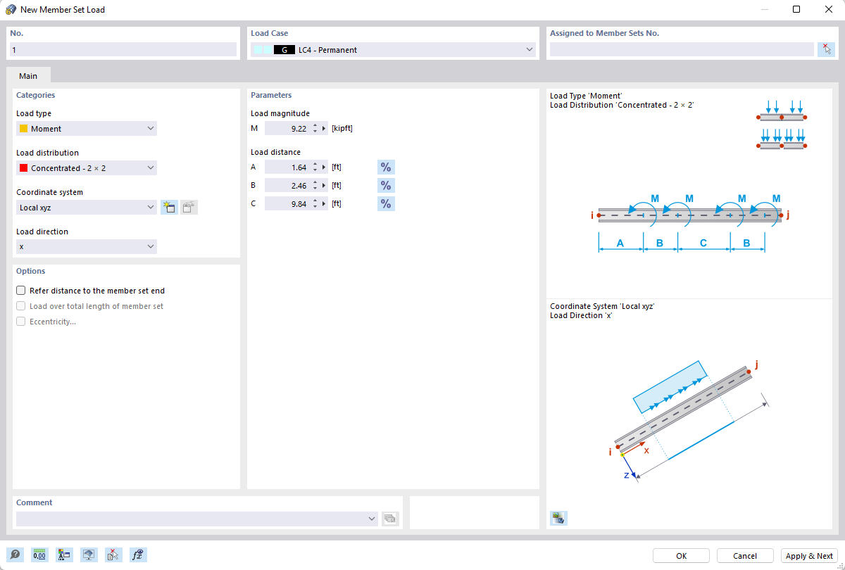 Caixa de diálogo ' Nova carga do conjunto de barras '