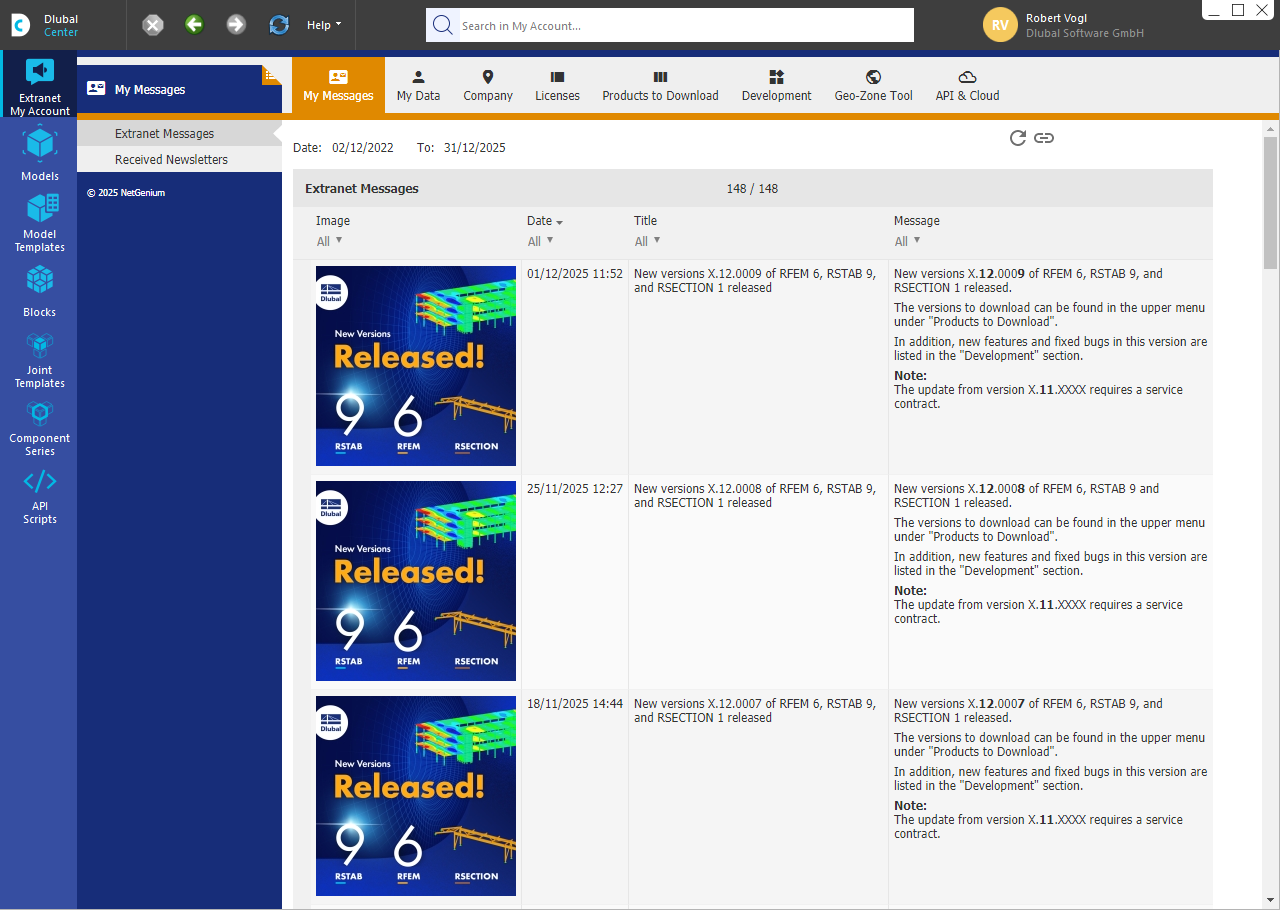 Extranet | A minha conta no Dlubal Center