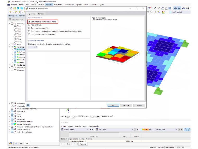 FAQ 005122 | Onde é que posso configurar a apresentação constante das tensões nos elementos no RFEM 6?
