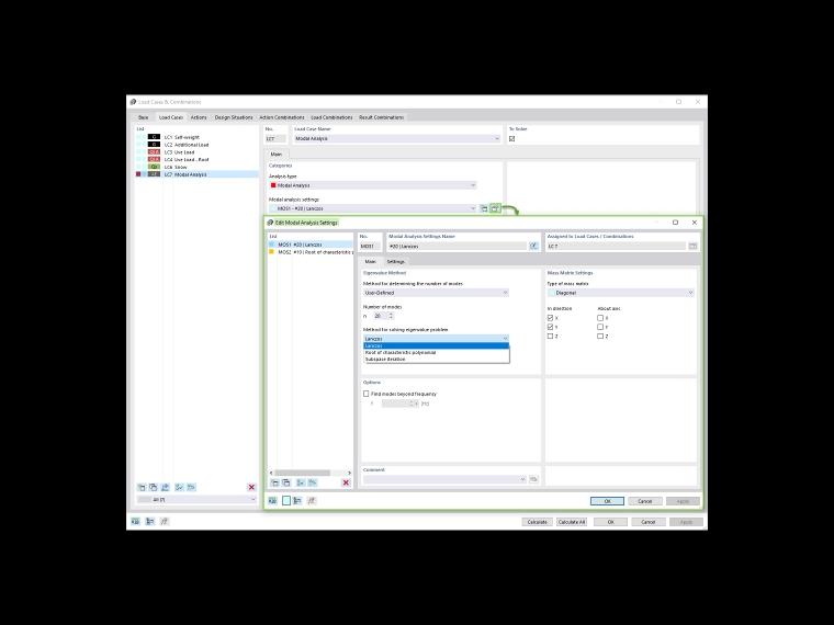 Configuração de análise modal