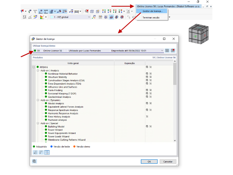 FAQ 005131 | Como é que altero o tipo de licença de "Versão demo" para "Versão de teste" ou "Adquirido" no RFEM 6?