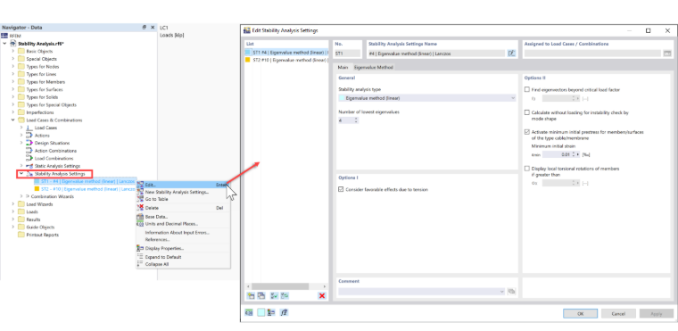 FAQ 005140 | Como é que realizo uma análise de estabilidade para apresentar o fator de carga crítica no RFEM 6?