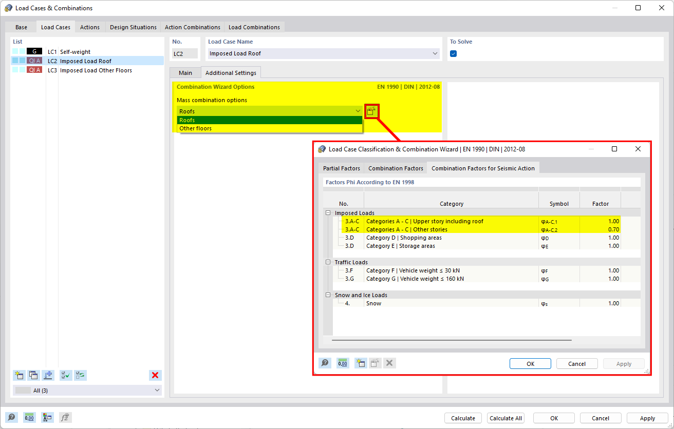 Configuração adicional para combinação de massas