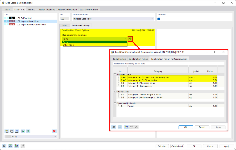 Configuração adicional para combinação de massas