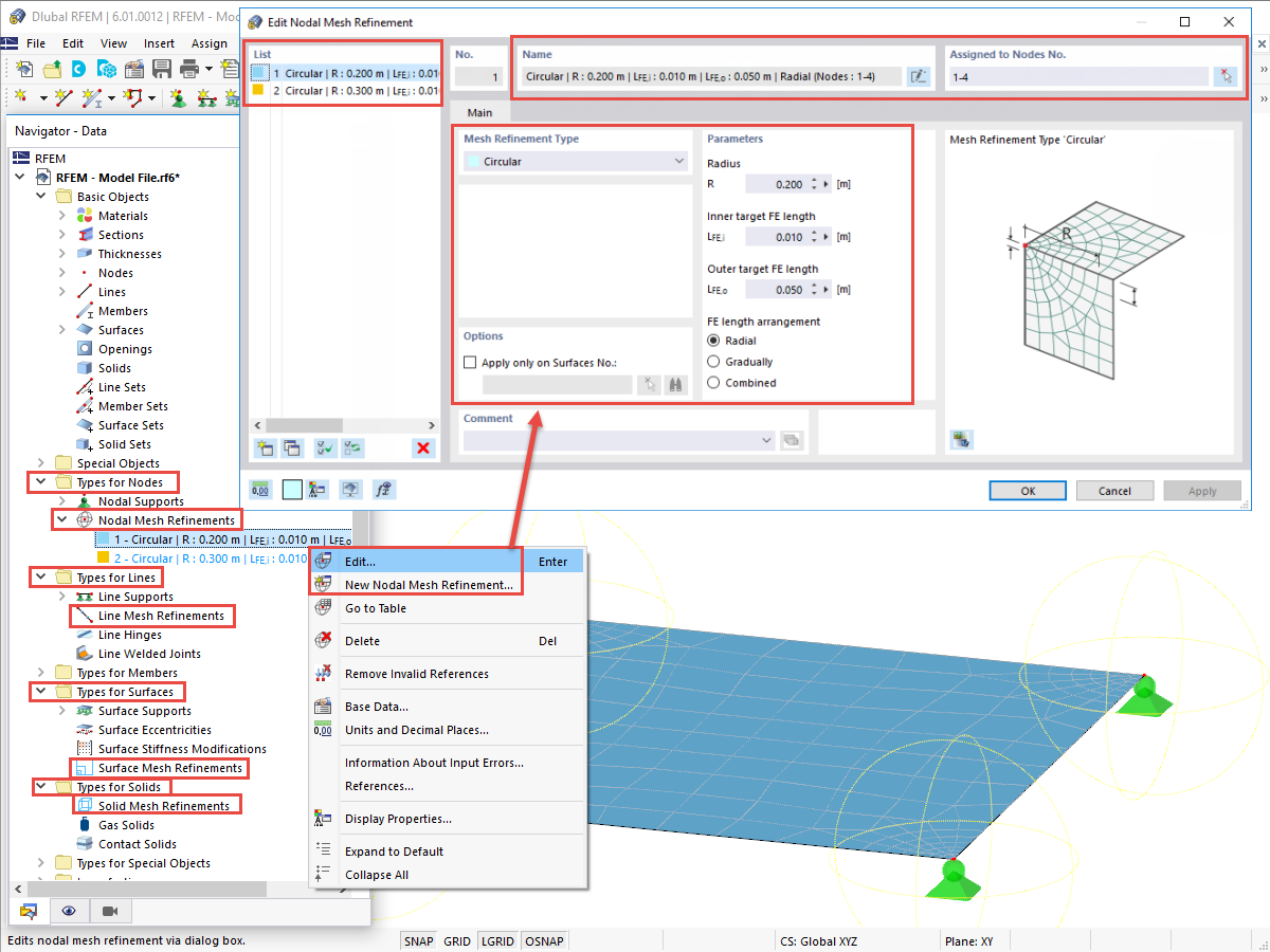 FAQ 005170 | Como é que posso definir um refinamento de malha de EF no RFEM 6? No RFEM 5, isso estava disponível no navegador Dados.