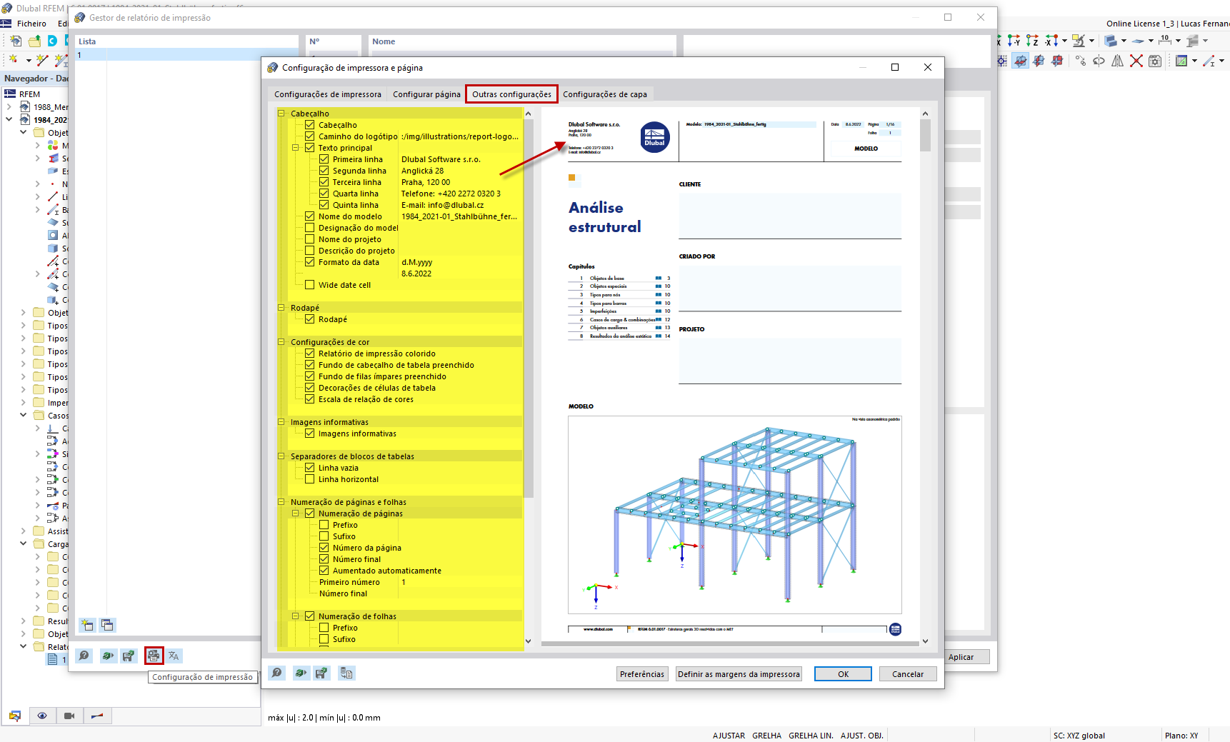 FAQ 005172 | É possível ajustar a disposição (por exemplo, o cabeçalho) no relatório de impressão no RFEM 6/RSTAB 9?