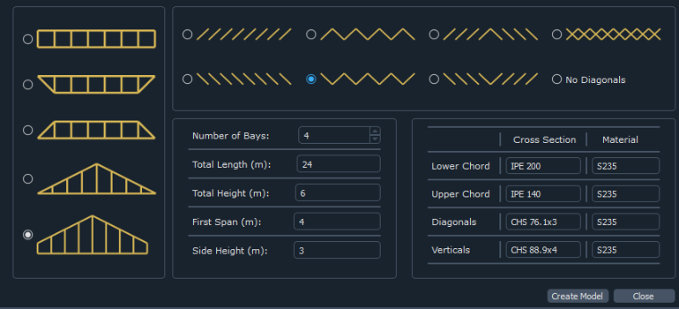 Interface para o gerador de treliças 2D