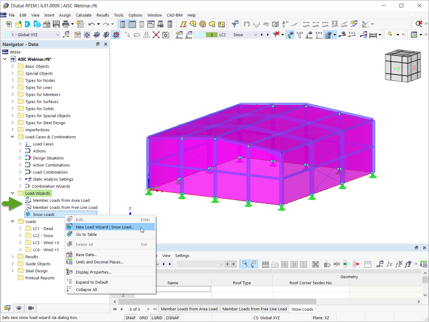 Assistentes de cargas – Cargas de neve no RFEM 6