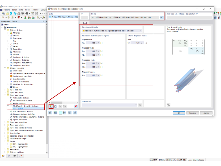 FAQ 005201 | Como é que posso modificar a rigidez de determinadas barras utilizando um fator no RFEM 6 e no RSTAB 9?