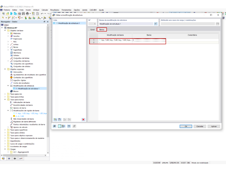 FAQ 005201 | Como é que posso modificar a rigidez de determinadas barras utilizando um fator no RFEM 6 e no RSTAB 9?