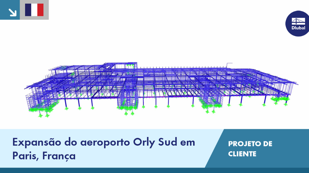 Modelo de ampliação do aeroporto de Paris Orly Sud, mostrando detalhes estruturais e arquitetónicos