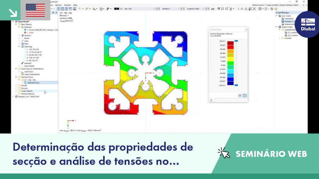 Determinação de propriedades de secções e análise de tensões no RSECTION 1