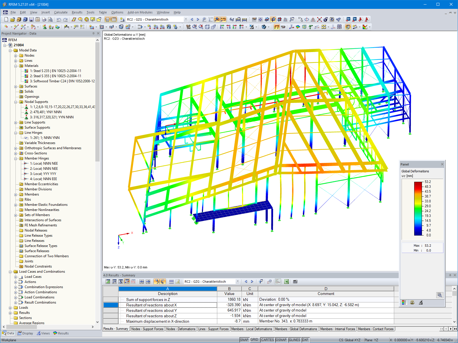 Deformações no RFEM (© m3-ZT GmbH)