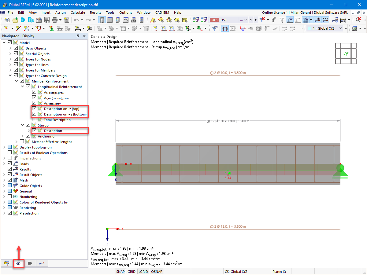FAQ 005218 | É possível mostrar a descrição da armadura no RFEM 6?