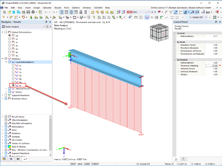 FAQ 005239 | Como é que posso visualizar o empenamento da secção?