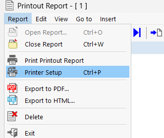 Abrir configurações de impressora no menu do relatório de impressão
