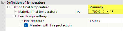 Configuração de proteção contra incêndio com temperatura definida manualmente - dimensionamento de aço segundo EN 1993