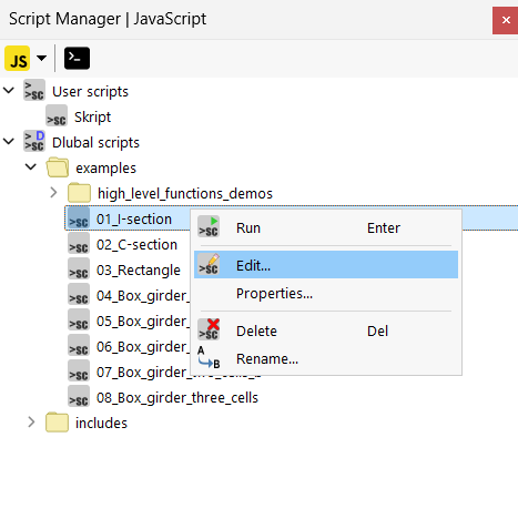 Editar script em "Gestor de scripts"
