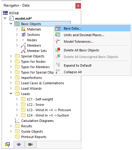 Editar dados básicos através do menu de atalho