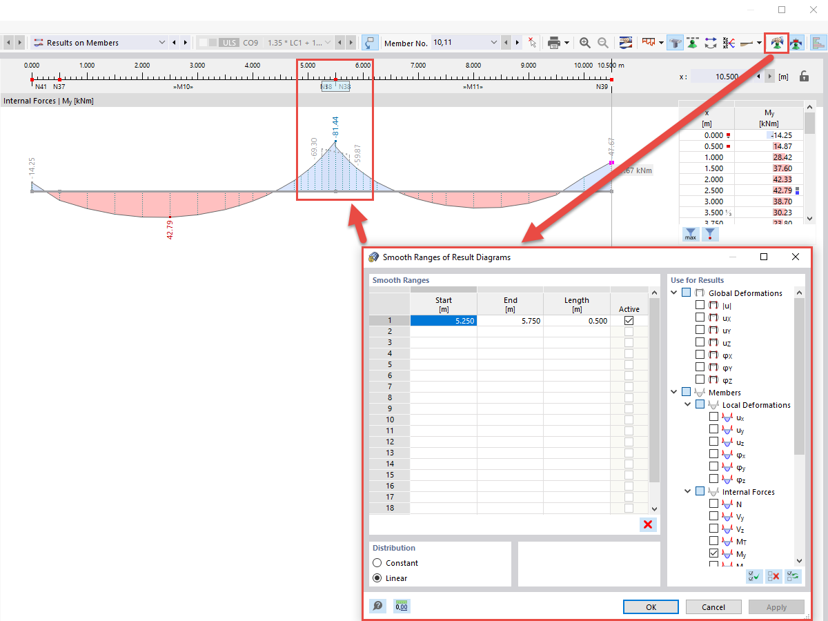 FAQ 005303 | Como é que posso inserir uma zona de suavização/linha de suavização no diagrama de resultados do RFEM 6?