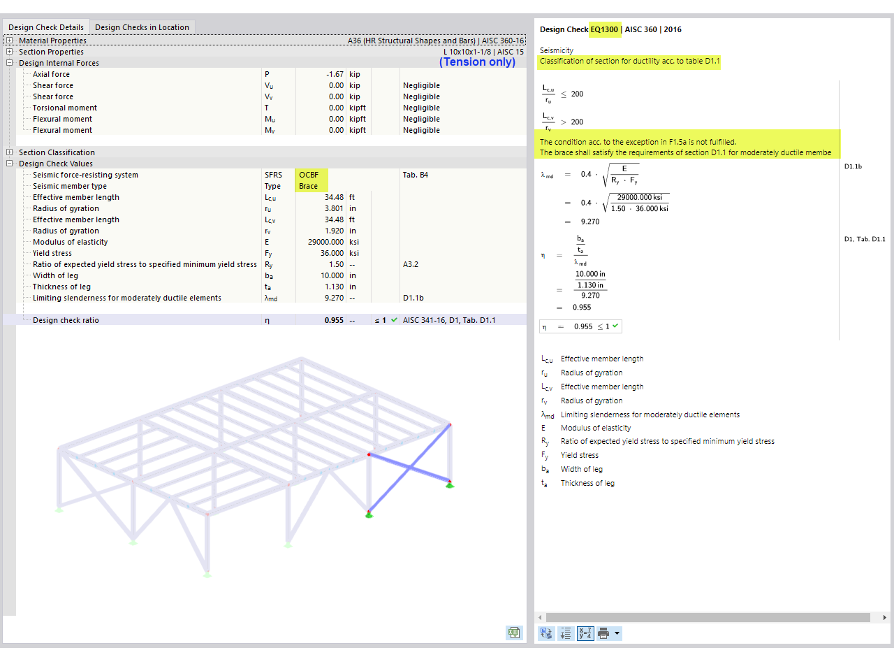 KB 001775 | Dimensionamento de um pórtico contraventado segundo a AISC 341-16 no RFEM 6