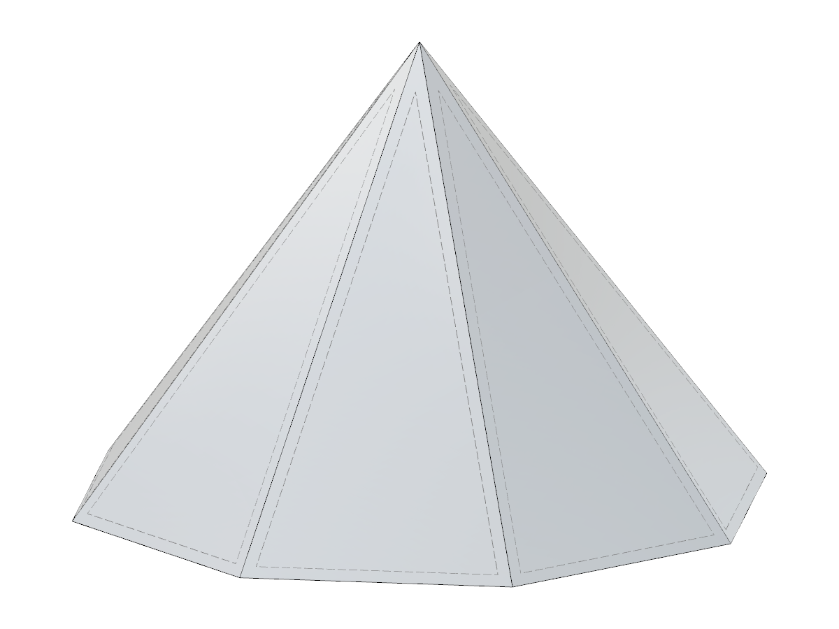 Uma pirâmide octogonal modelada através de um bloco paramétrico em JavaScript permite a introdução do comprimento da aresta, do raio do círculo circunscrito ou do raio do círculo inscrito.