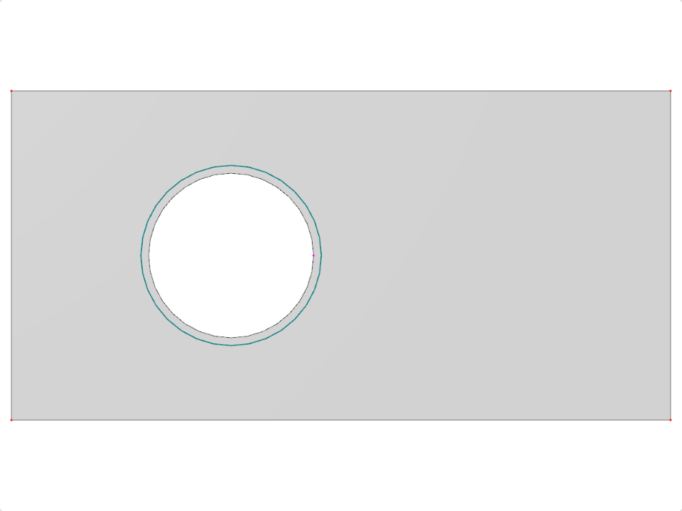 Parede de betão com uma abertura circular de janela, ilustrando um detalhe de dimensionamento estrutural em engenharia de construção.