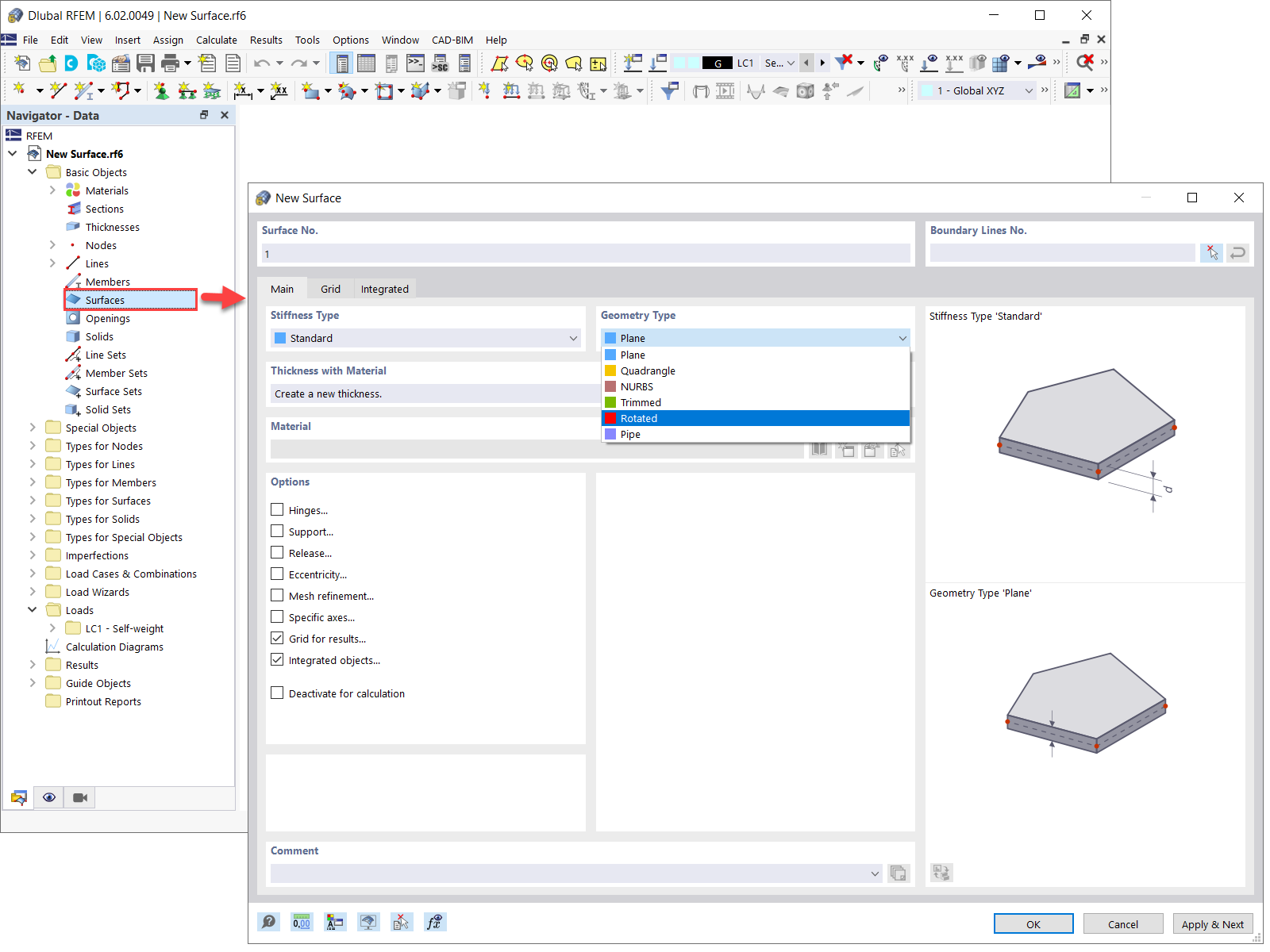 Superfícies no RFEM 6