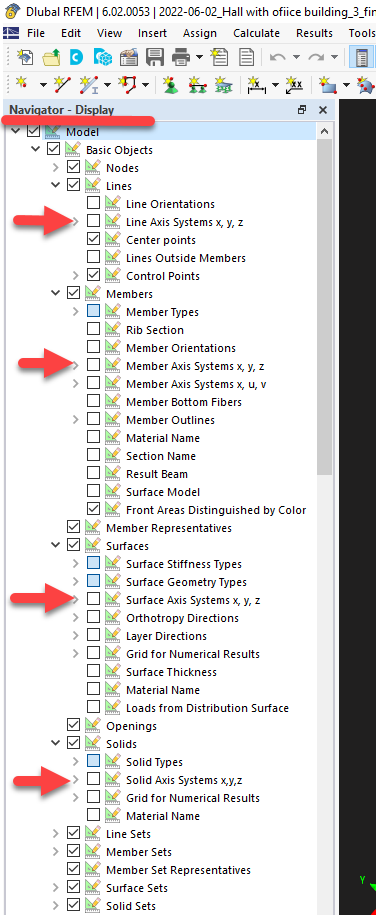 FAQ 005361 | Onde é que posso apresentar ou ajustar os sistemas de eixos locais no RFEM 6?