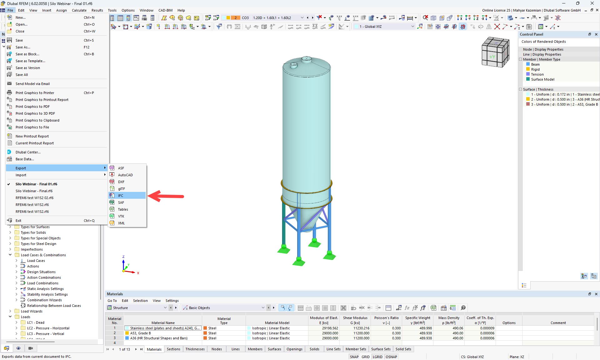 Exportação de formato IFC do RFEM