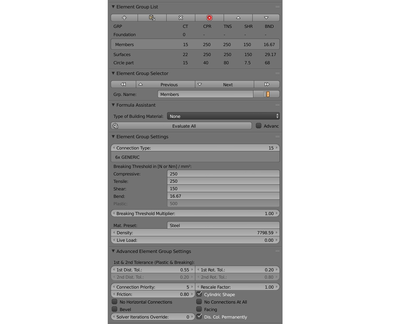 Configuração de informação da viga