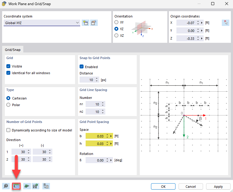 Optimierung des Rasterpunktrabstandes zur Feinjustierung von Modellparametern in CAD-Software.