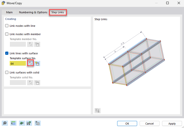 Visualização de um método para ligar linhas a superfícies num modelo estrutural para otimização de detalhes da estrutura