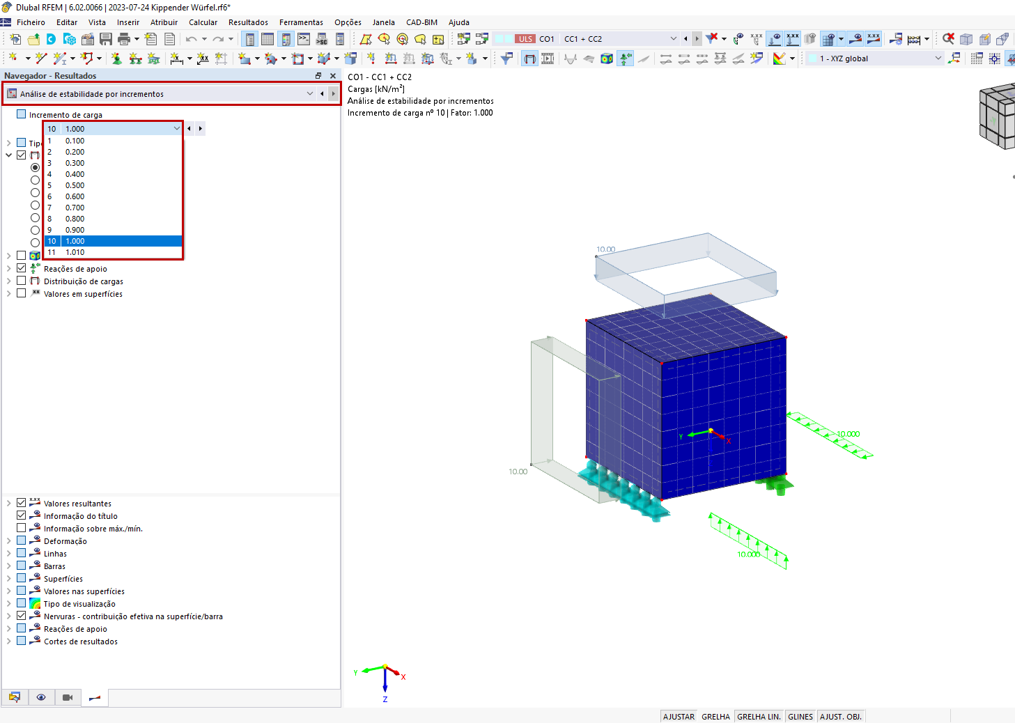 FAQ 005397 | Posso aumentar gradualmente a carga no RFEM 6 ou no RSTAB 9?