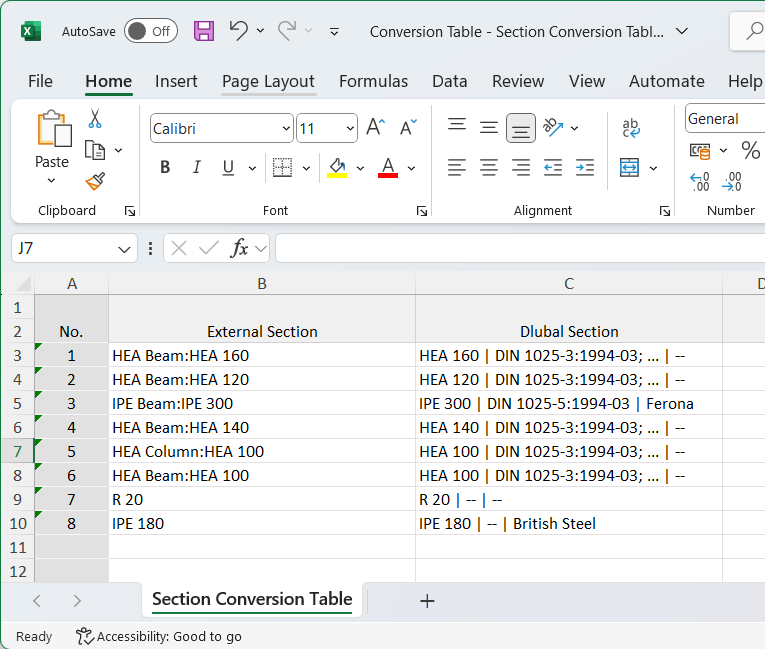 Tabela de conversão para exportação Excel