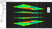 Representação de dimensionamento de betão no modelo RFEM, incluindo interface gráfica do utilizador com parâmetros detalhados de cálculo.