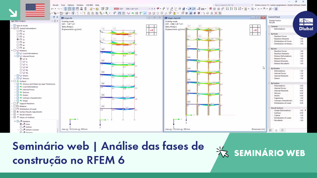 Análise de fases de construção no RFEM 6 com representação de caminhos de carga na estrutura